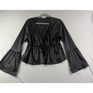 Blue Leopard brand black ls tie front shirt jacket, women's 2x, flared sleeves